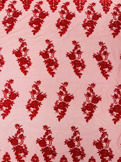 Elegant Beaded Floral Lace on Mesh 54" Wide | New Creation Fabric & Foam Inc.