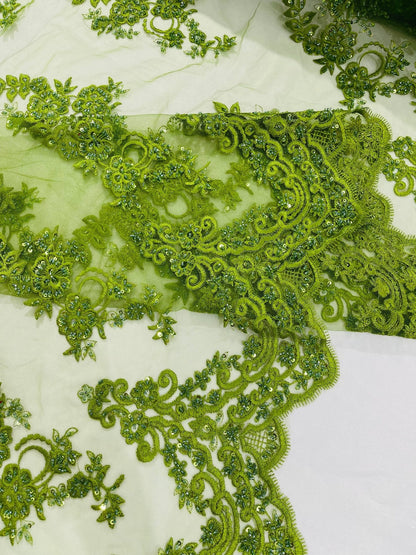Elegant Beaded Floral Lace on Mesh 54" Wide | New Creation Fabric & Foam Inc.