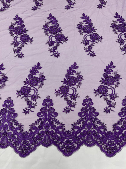Elegant Beaded Floral Lace on Mesh 54" Wide | New Creation Fabric & Foam Inc.