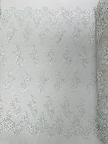Elegant Beaded Floral Lace on Mesh 54" Wide | New Creation Fabric & Foam Inc.
