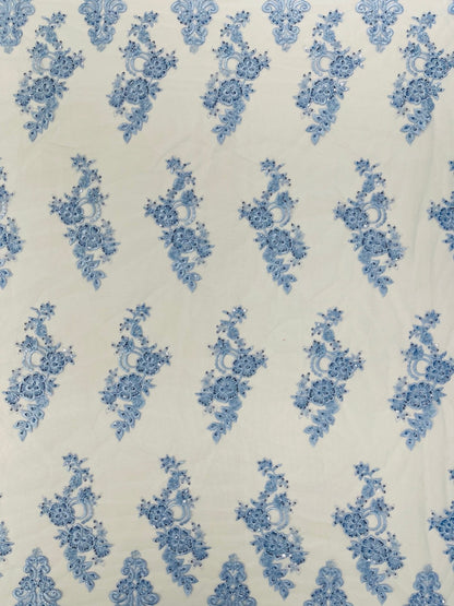 Elegant Beaded Floral Lace on Mesh 54" Wide | New Creation Fabric & Foam Inc.