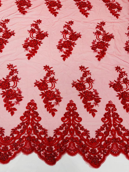 Elegant Beaded Floral Lace on Mesh 54" Wide | New Creation Fabric & Foam Inc.