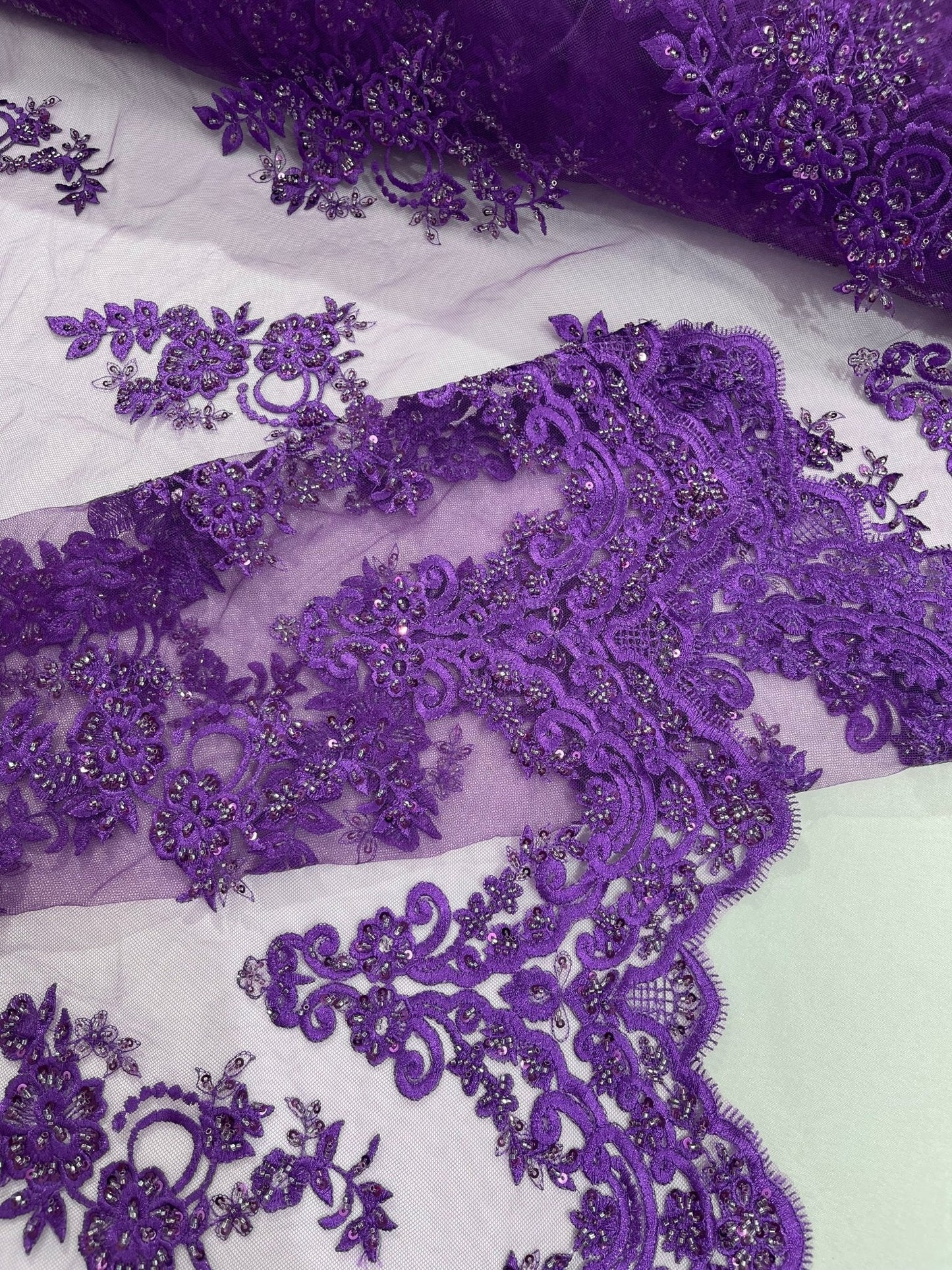 Elegant Beaded Floral Lace on Mesh 54" Wide | New Creation Fabric & Foam Inc.