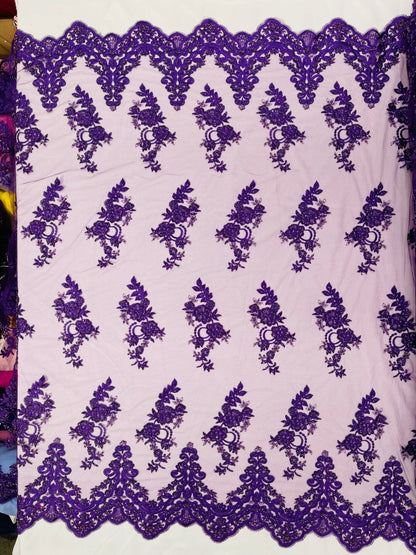 Elegant Beaded Floral Lace on Mesh 54" Wide | New Creation Fabric & Foam Inc.