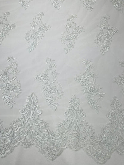 Elegant Beaded Floral Lace on Mesh 54" Wide | New Creation Fabric & Foam Inc.