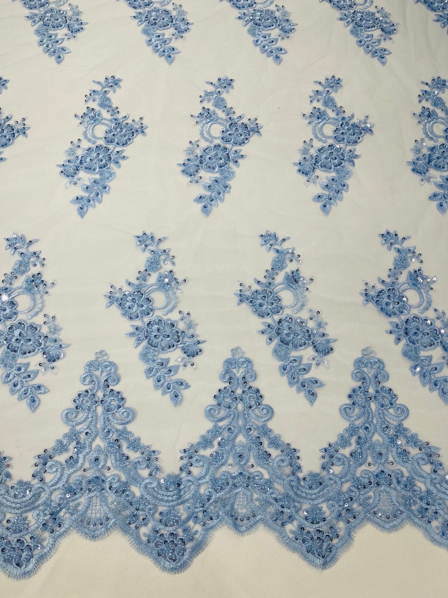 Elegant Beaded Floral Lace on Mesh 54" Wide | New Creation Fabric & Foam Inc.