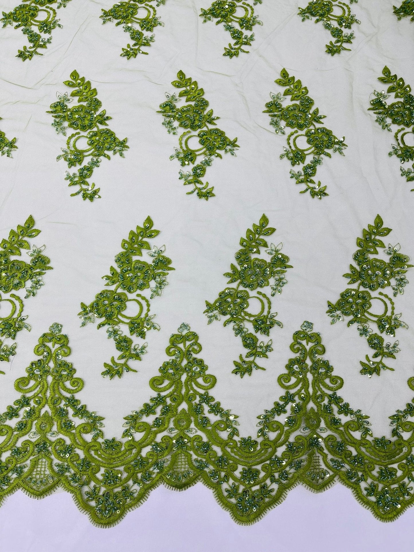 Elegant Beaded Floral Lace on Mesh 54" Wide | New Creation Fabric & Foam Inc.