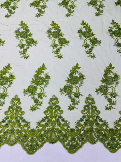 Elegant Beaded Floral Lace on Mesh 54" Wide | New Creation Fabric & Foam Inc.
