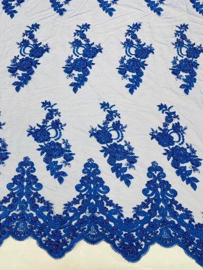 Elegant Beaded Floral Lace on Mesh 54" Wide | New Creation Fabric & Foam Inc.