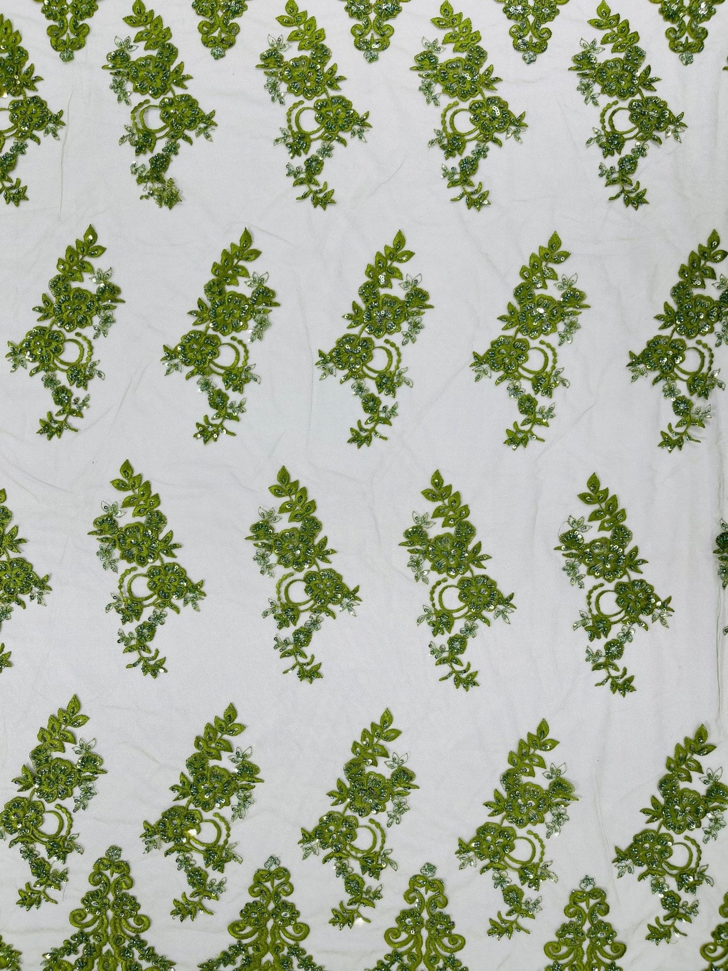 Elegant Beaded Floral Lace on Mesh 54" Wide | New Creation Fabric & Foam Inc.