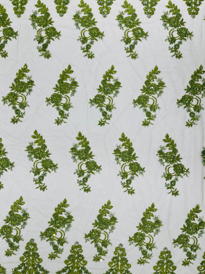 Elegant Beaded Floral Lace on Mesh 54" Wide | New Creation Fabric & Foam Inc.