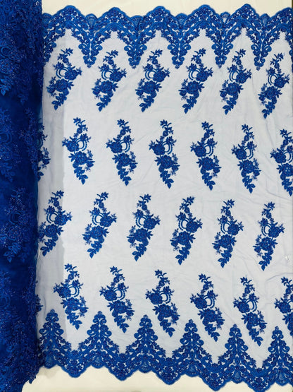Elegant Beaded Floral Lace on Mesh 54" Wide | New Creation Fabric & Foam Inc.