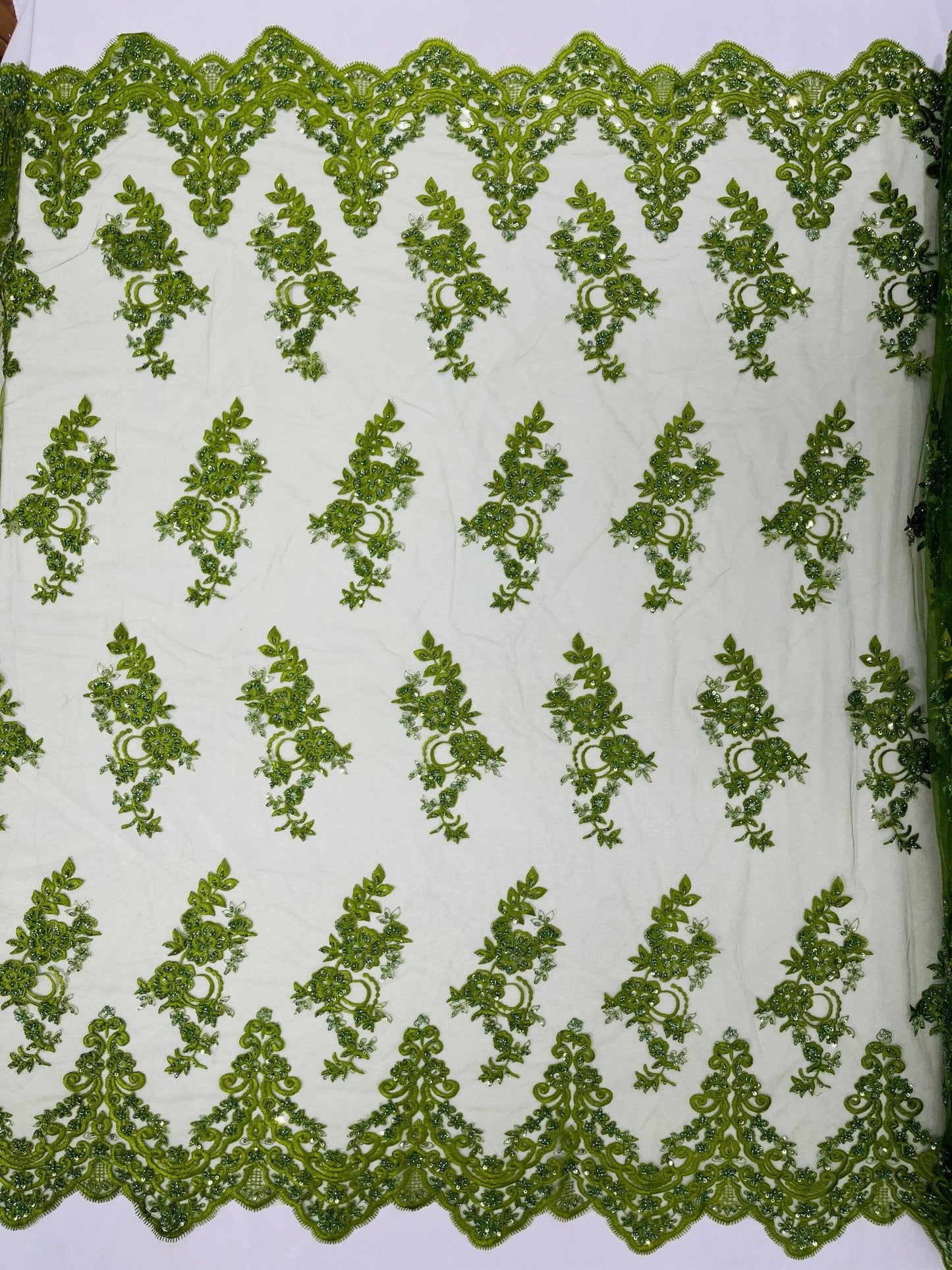 Elegant Beaded Floral Lace on Mesh 54" Wide | New Creation Fabric & Foam Inc.