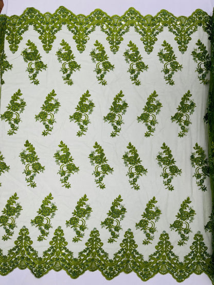 Elegant Beaded Floral Lace on Mesh 54" Wide | New Creation Fabric & Foam Inc.