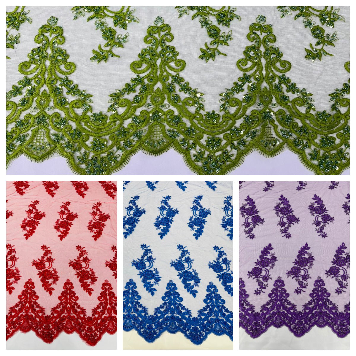 Elegant Beaded Floral Lace on Mesh 54" Wide | New Creation Fabric & Foam Inc.