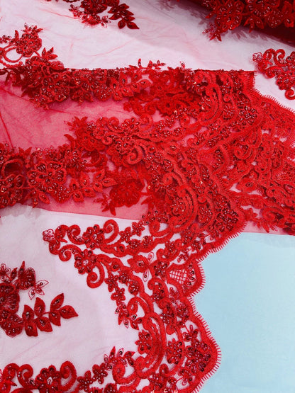 Elegant Beaded Floral Lace on Mesh 54" Wide | New Creation Fabric & Foam Inc.