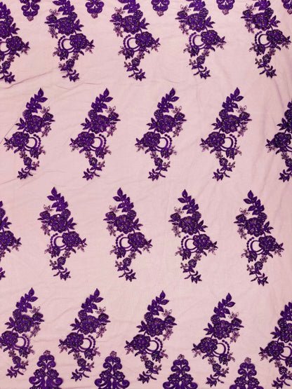 Elegant Beaded Floral Lace on Mesh 54" Wide | New Creation Fabric & Foam Inc.