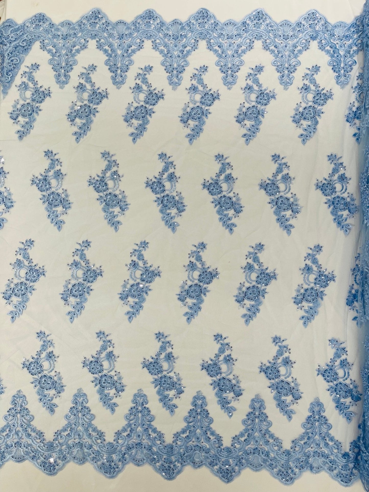 Elegant Beaded Floral Lace on Mesh 54" Wide | New Creation Fabric & Foam Inc.