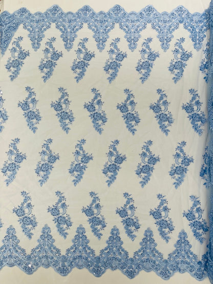 Elegant Beaded Floral Lace on Mesh 54" Wide | New Creation Fabric & Foam Inc.