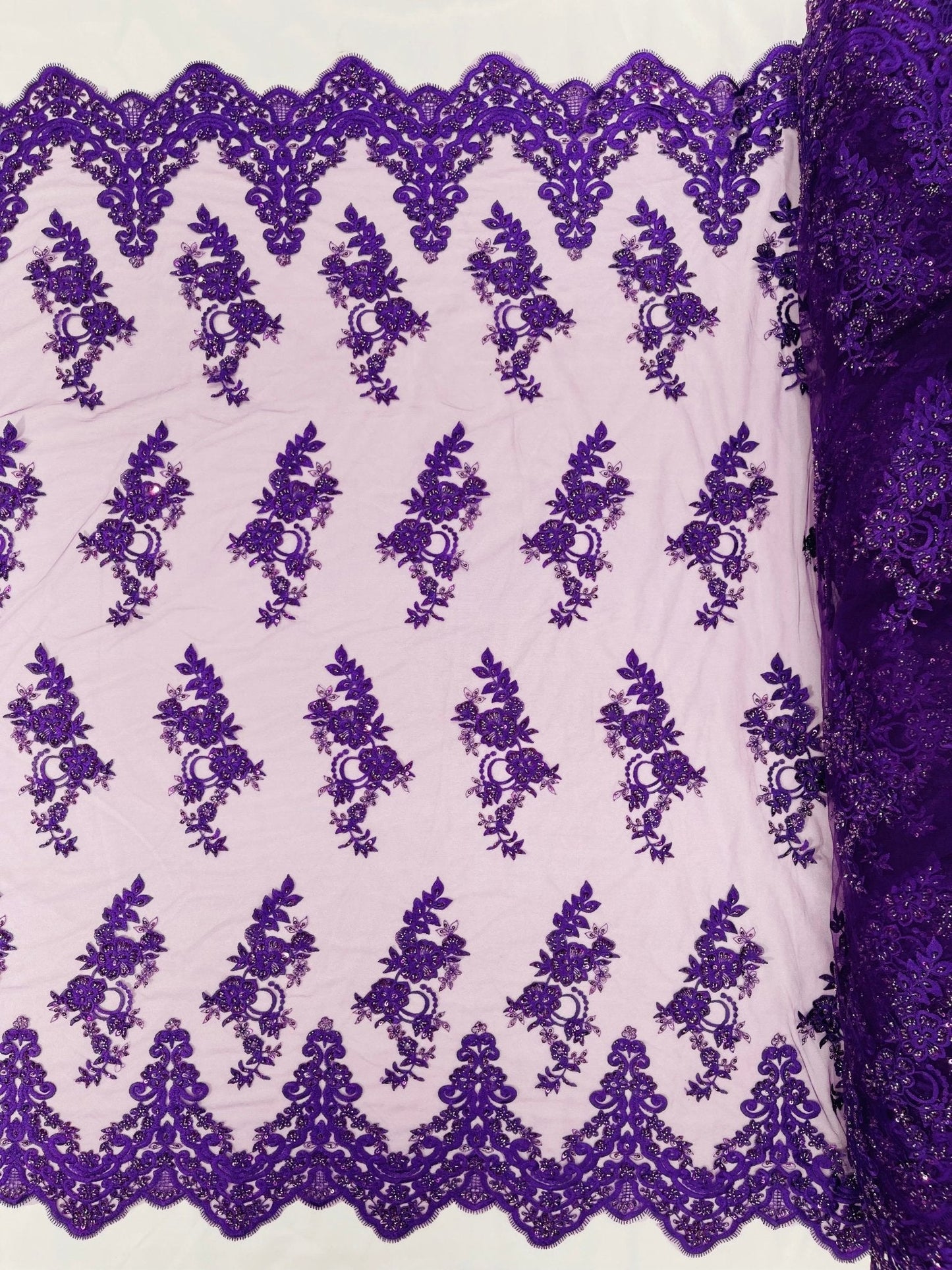 Elegant Beaded Floral Lace on Mesh 54" Wide | New Creation Fabric & Foam Inc.