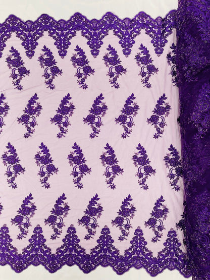 Elegant Beaded Floral Lace on Mesh 54" Wide | New Creation Fabric & Foam Inc.
