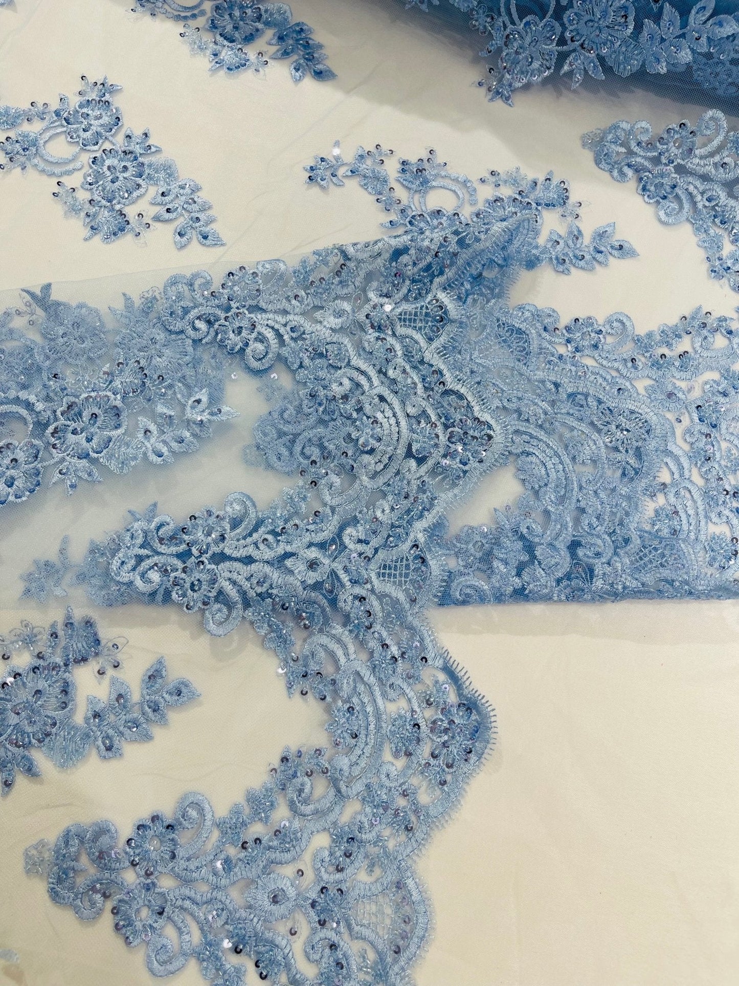 Elegant Beaded Floral Lace on Mesh 54" Wide | New Creation Fabric & Foam Inc.
