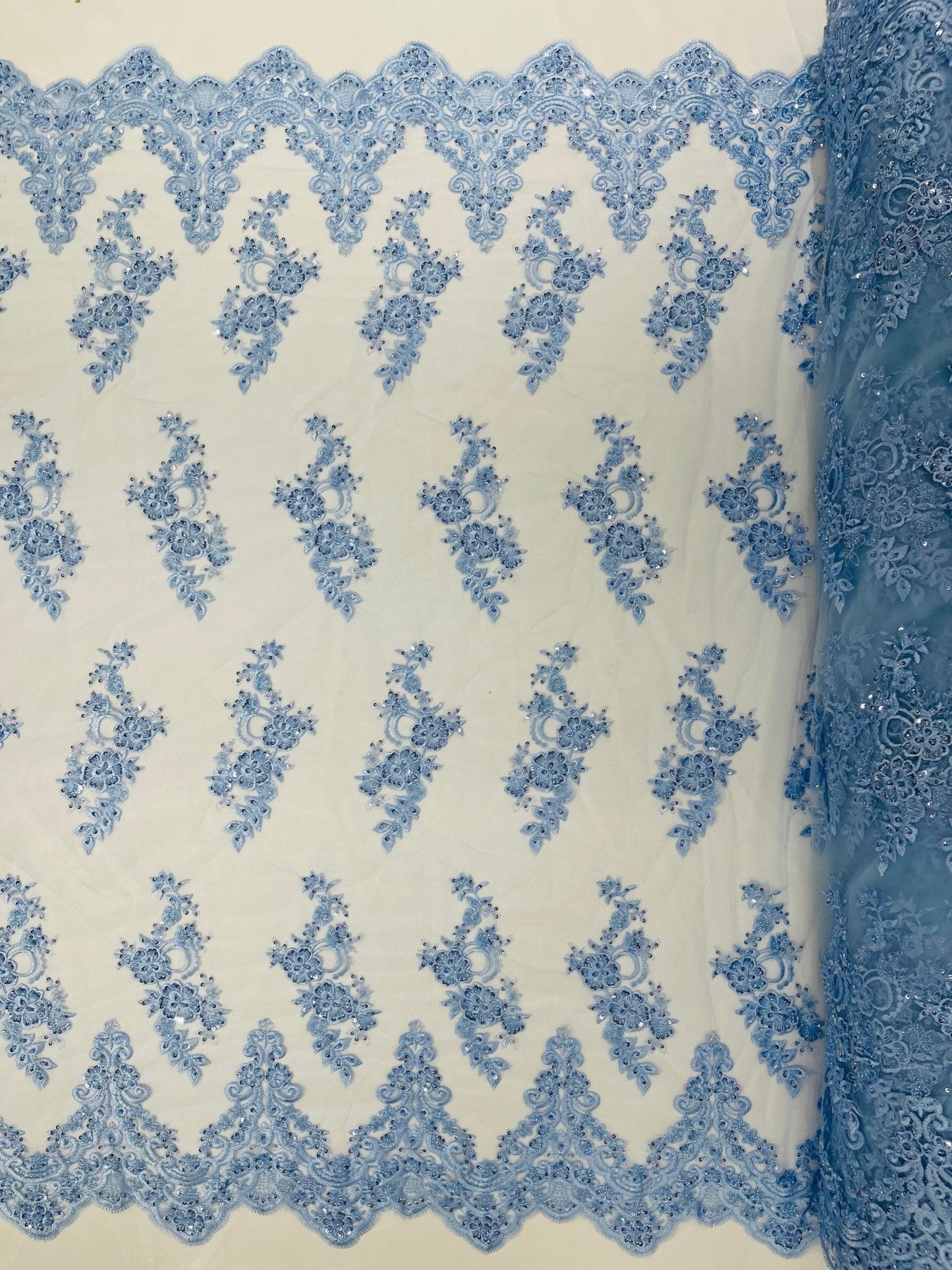 Elegant Beaded Floral Lace on Mesh 54" Wide | New Creation Fabric & Foam Inc.