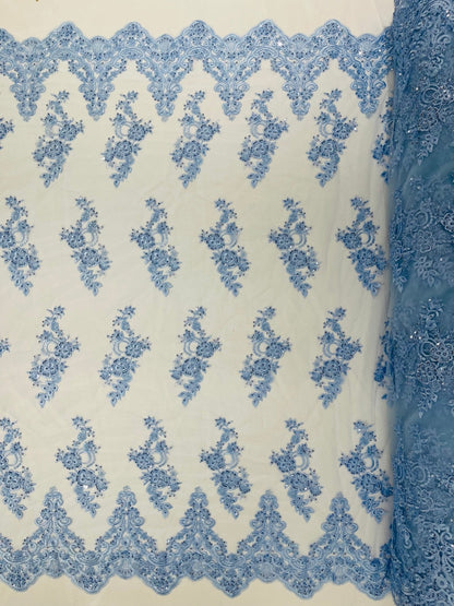 Elegant Beaded Floral Lace on Mesh 54" Wide | New Creation Fabric & Foam Inc.