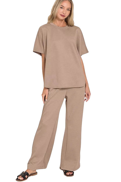 Zenana Scuba Curbed Hem Top & Pants Set