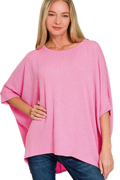 Zenana Raised Rib Bat Sleeve Top