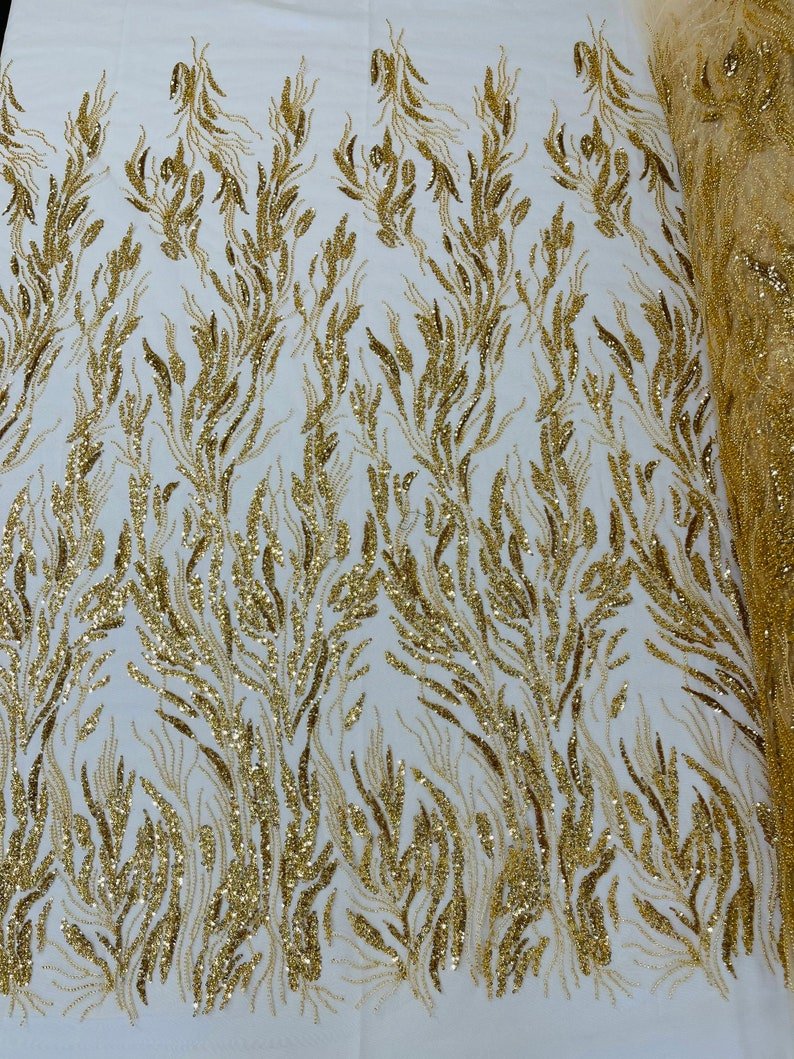 Fancy Vine Beaded Lace 54" Wide| New Creations Fabric & Foam Inc.