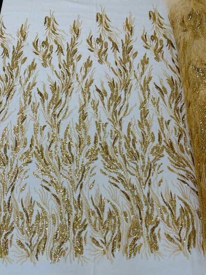 Fancy Vine Beaded Lace 54" Wide| New Creations Fabric & Foam Inc.