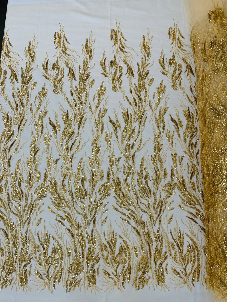 Fancy Vine Beaded Lace 54" Wide| New Creations Fabric & Foam Inc.