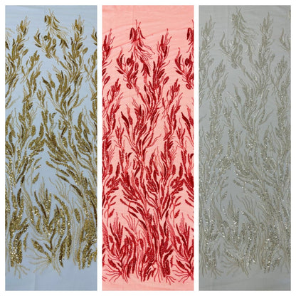 Fancy Vine Beaded Lace 54" Wide| New Creations Fabric & Foam Inc.
