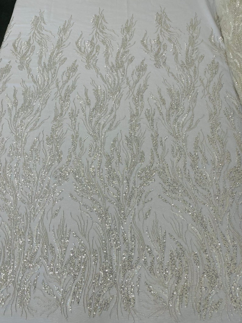Fancy Vine Beaded Lace 54" Wide| New Creations Fabric & Foam Inc.