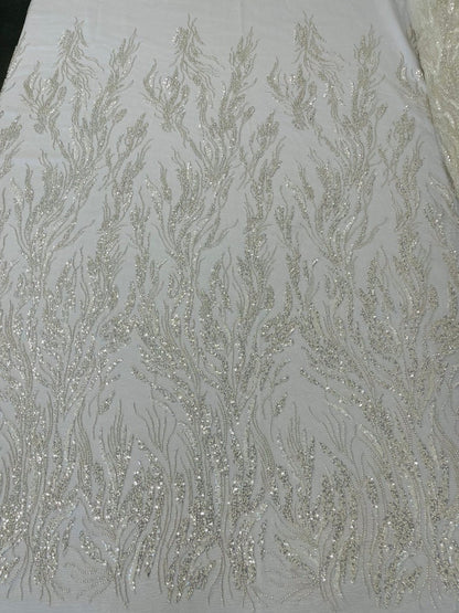 Fancy Vine Beaded Lace 54" Wide| New Creations Fabric & Foam Inc.