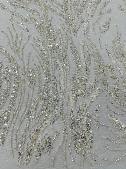 Fancy Vine Beaded Lace 54" Wide| New Creations Fabric & Foam Inc.