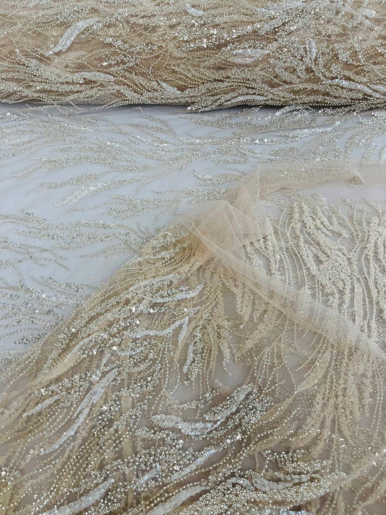 Fancy Vine Beaded Lace 54" Wide| New Creations Fabric & Foam Inc.