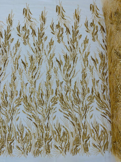 Fancy Vine Beaded Lace 54" Wide| New Creations Fabric & Foam Inc.