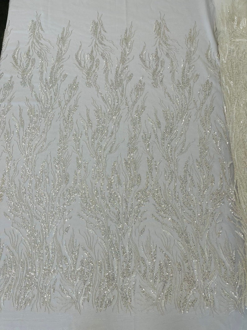 Fancy Vine Beaded Lace 54" Wide| New Creations Fabric & Foam Inc.