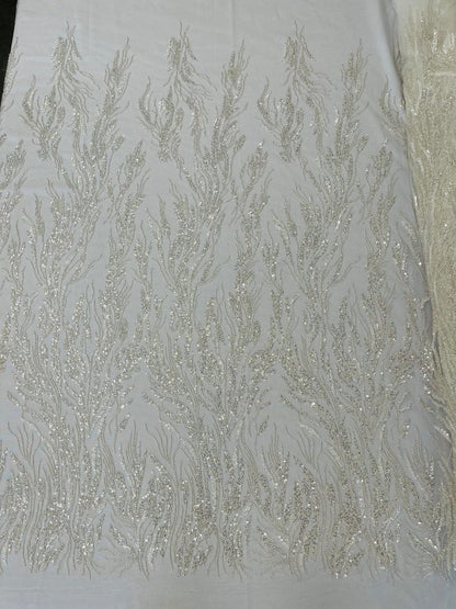 Fancy Vine Beaded Lace 54" Wide| New Creations Fabric & Foam Inc.