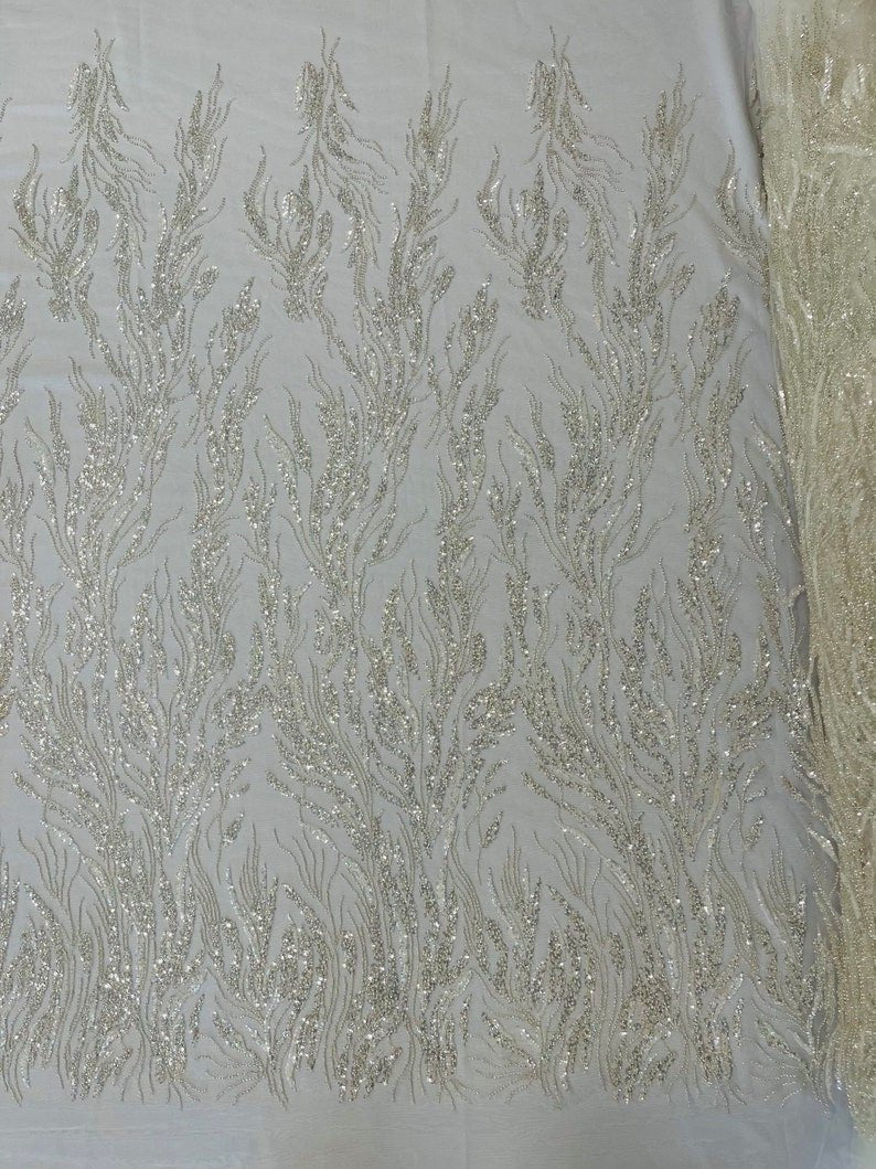 Fancy Vine Beaded Lace 54" Wide| New Creations Fabric & Foam Inc.