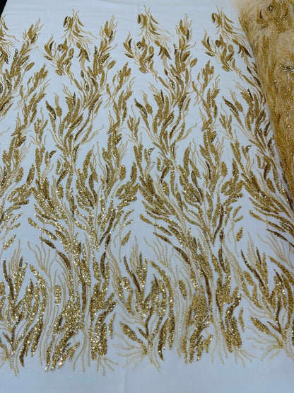 Fancy Vine Beaded Lace 54" Wide| New Creations Fabric & Foam Inc.