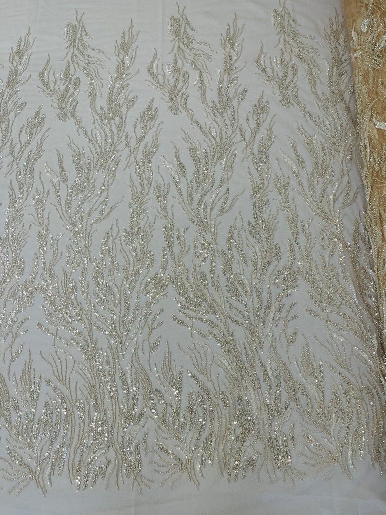Fancy Vine Beaded Lace 54" Wide| New Creations Fabric & Foam Inc.