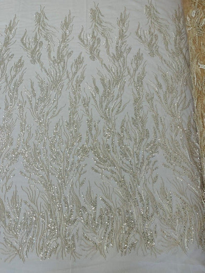 Fancy Vine Beaded Lace 54" Wide| New Creations Fabric & Foam Inc.