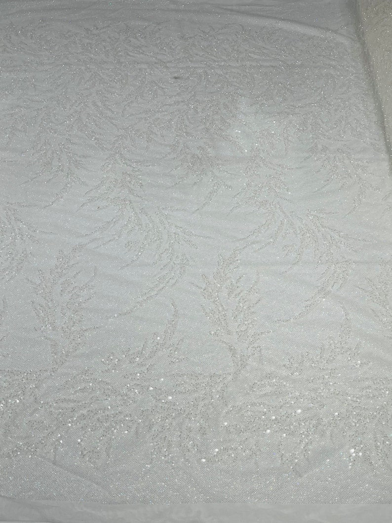 Fashion Beaded Lace With Glitter Mesh 54" Wide| New Creations Fabric & Foam Inc.