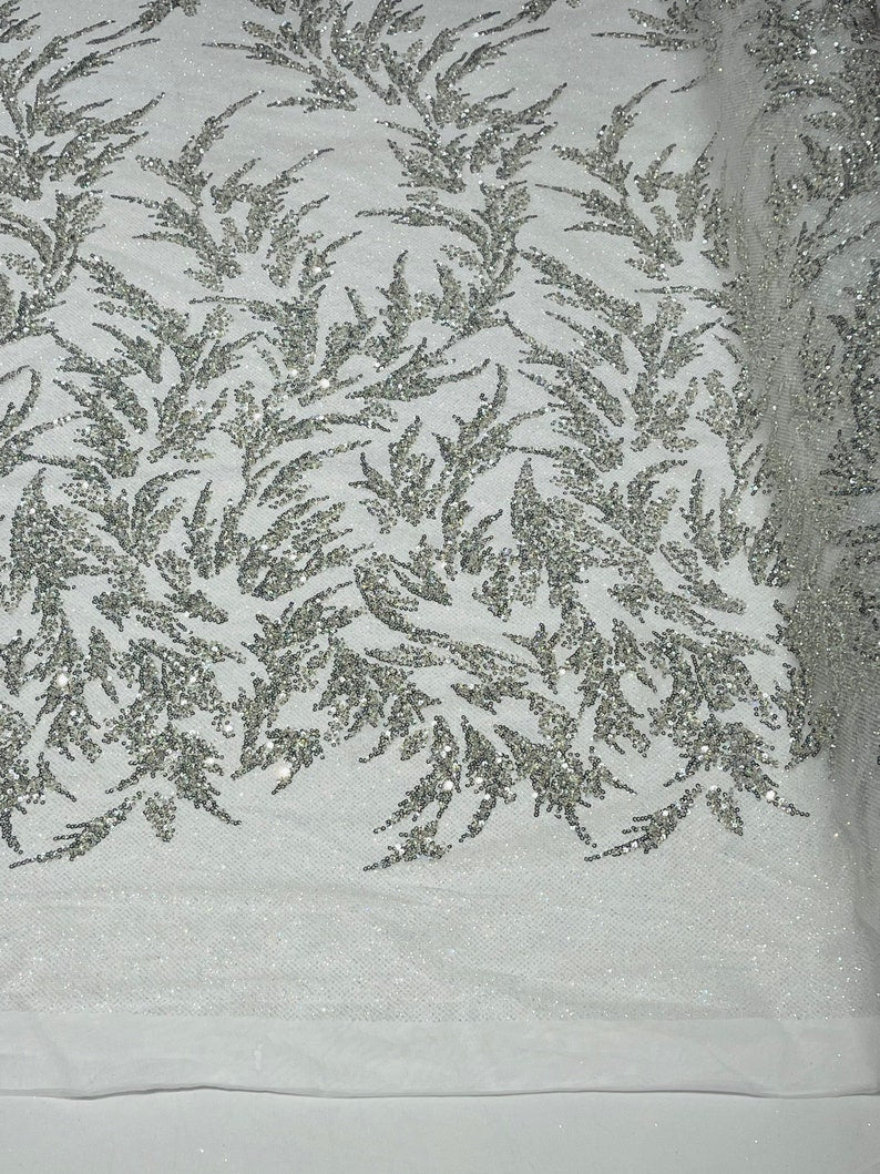 Fashion Beaded Lace With Glitter Mesh 54" Wide| New Creations Fabric & Foam Inc.