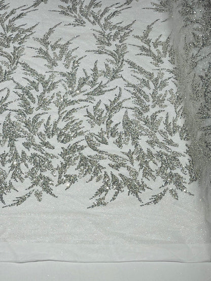 Fashion Beaded Lace With Glitter Mesh 54" Wide| New Creations Fabric & Foam Inc.