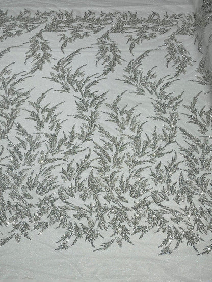 Fashion Beaded Lace With Glitter Mesh 54" Wide| New Creations Fabric & Foam Inc.