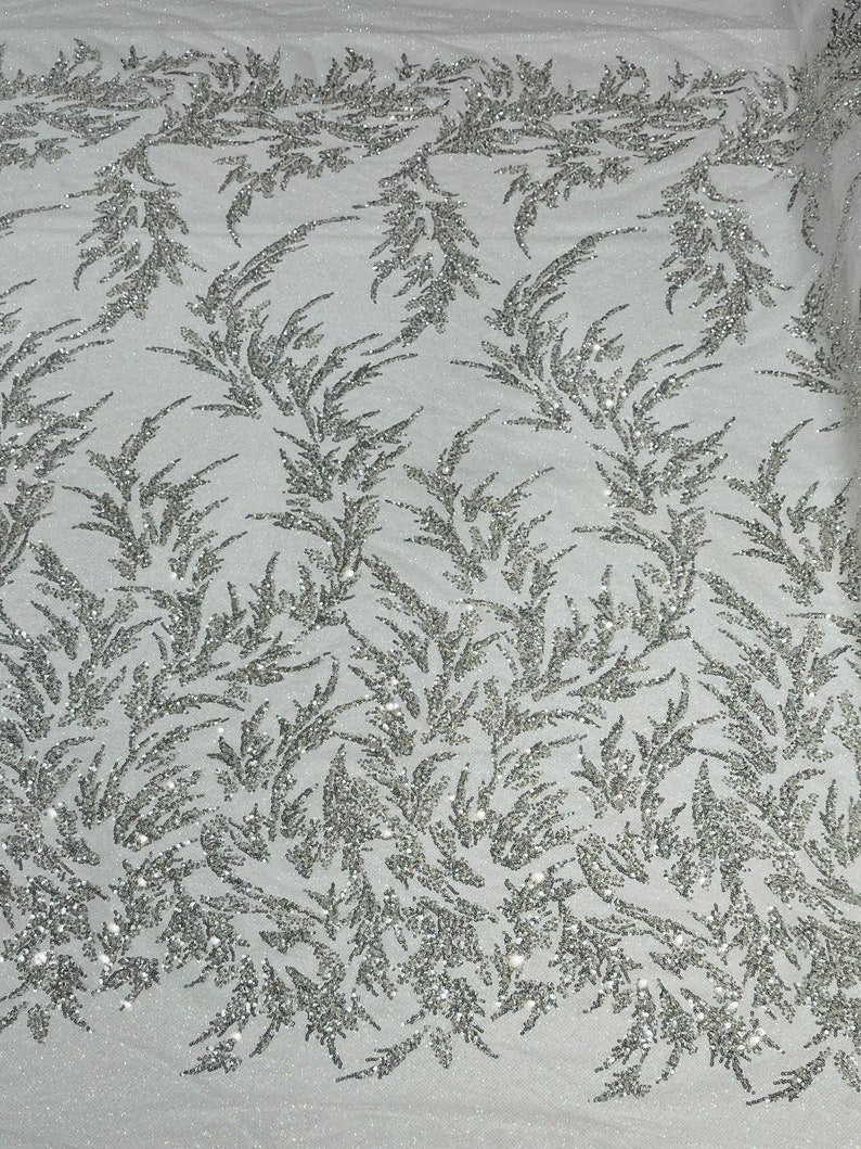 Fashion Beaded Lace With Glitter Mesh 54" Wide| New Creations Fabric & Foam Inc.